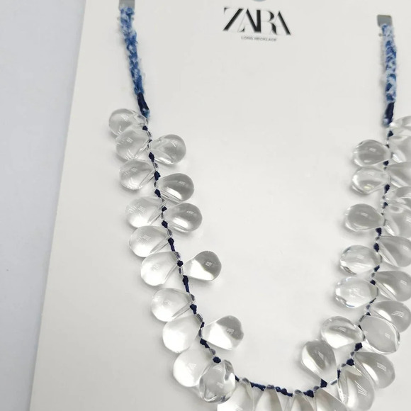 Zara Clear Resin Teardrop Tie Necklace Retired Design New With Tags READ ME - Picture 2 of 6